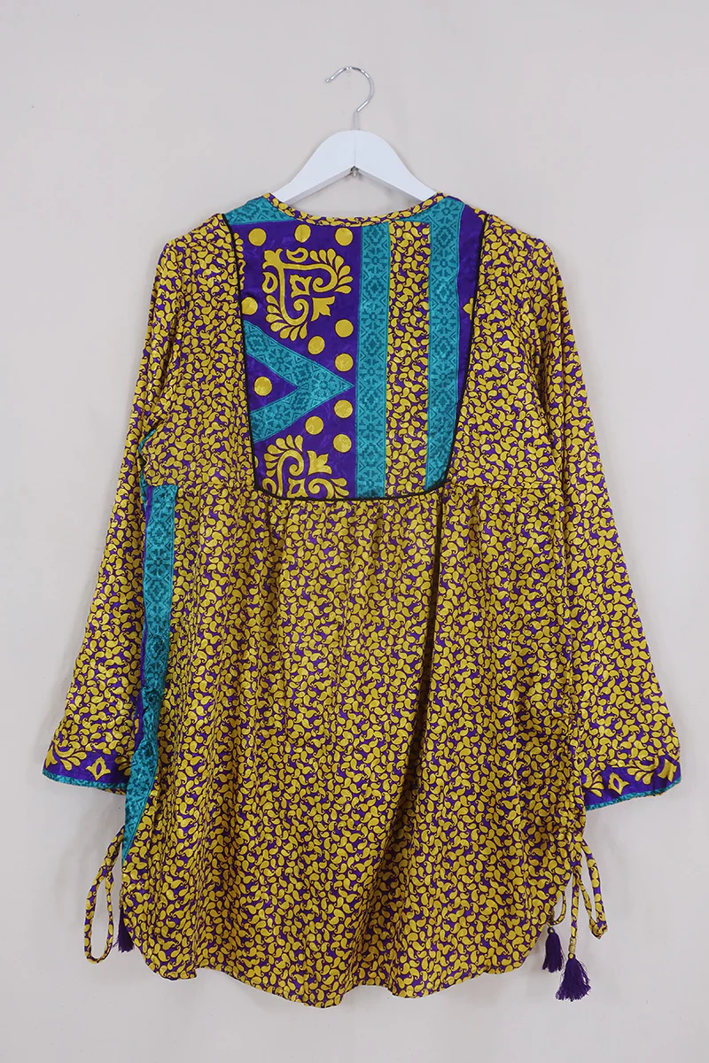 Jude Tunic Top - Violet & Gold Paisley Shimmer - Vintage Indian Sari - Size M/L - Image 3