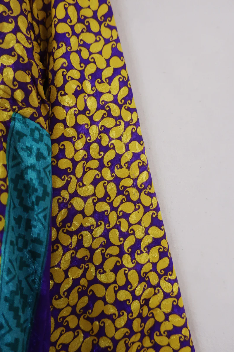 Jude Tunic Top - Violet & Gold Paisley Shimmer - Vintage Indian Sari - Size M/L - Image 4