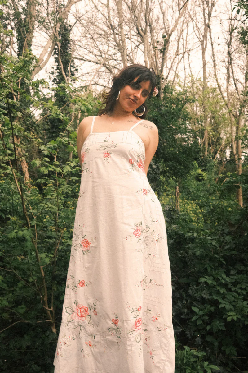 Juliet Vintage Tablecloth Maxi Dress in Garden at the Heart of the Labyrinth - Image 3