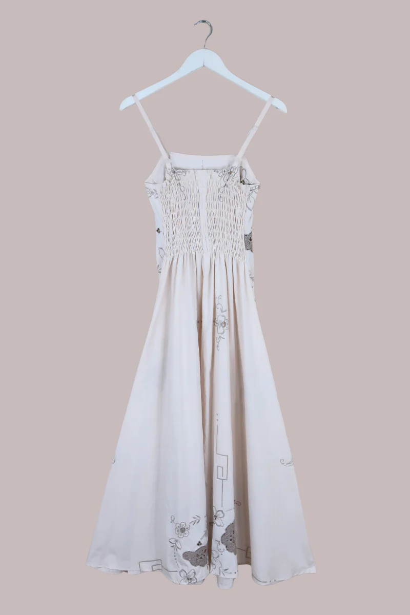 Juliet Vintage Tablecloth Maxi Dress in Ivory & Chalice Silver Pansies - Image 3