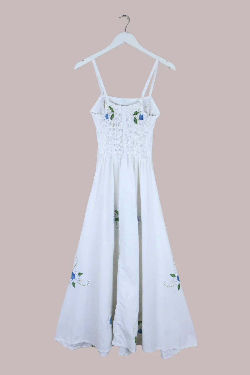 Juliet Vintage Tablecloth Maxi Dress in Moonlit Blue Lilies Embroidery - Image 6