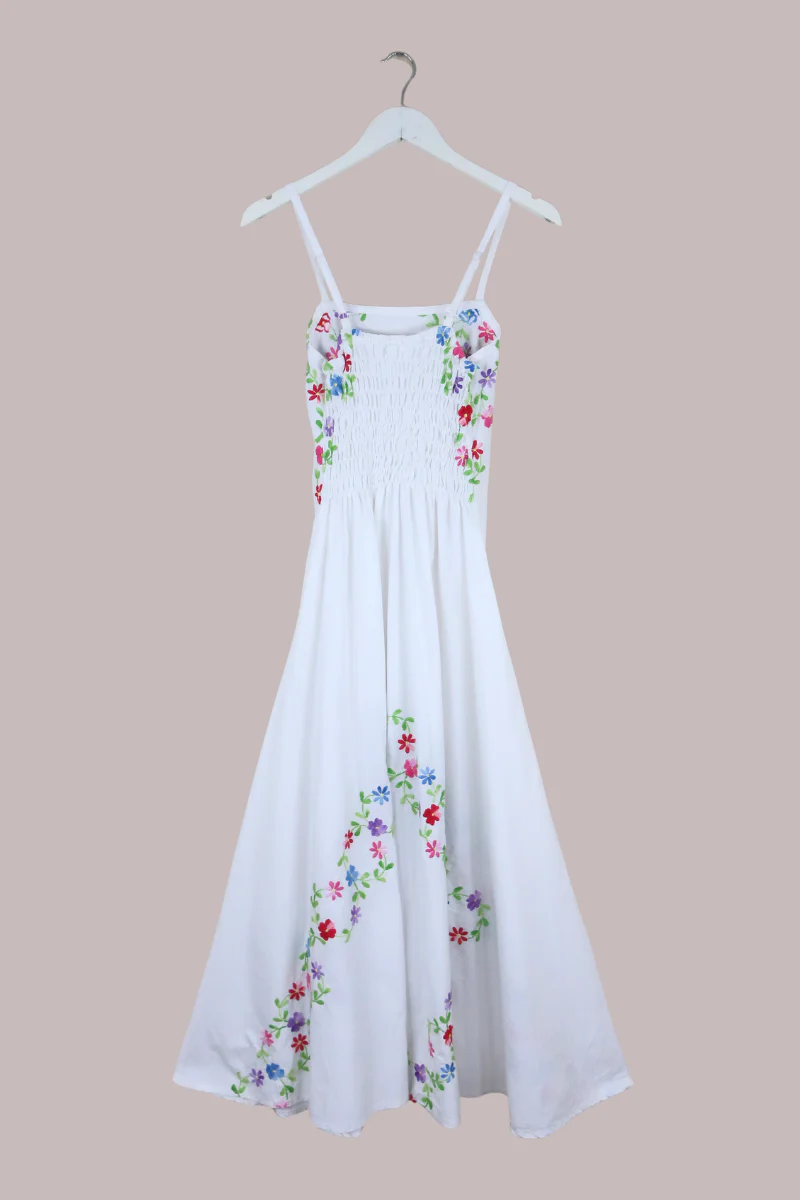 Juliet Vintage Tablecloth Maxi Dress in 'Welcome to my Garden' Embroidery - Image 3