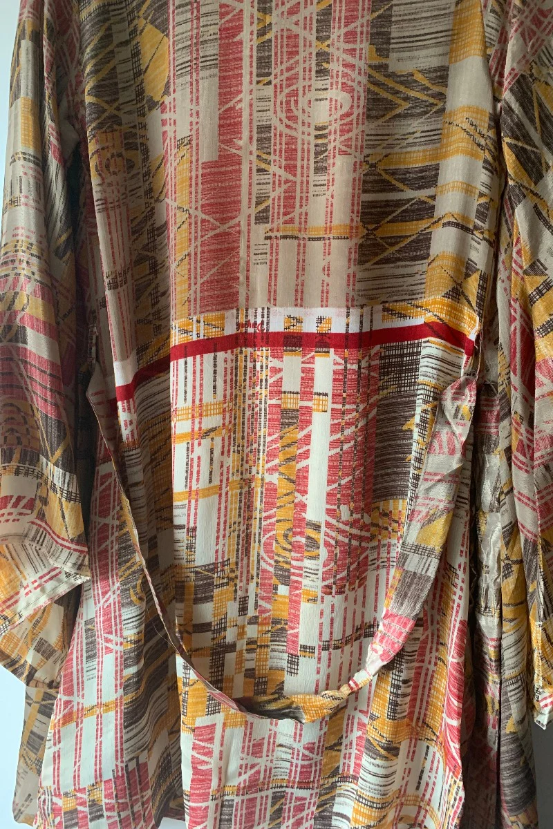 Karina Kimono Jacket - Vintage Sari - Earthy Mauve Abstract - Free Size S - Image 5