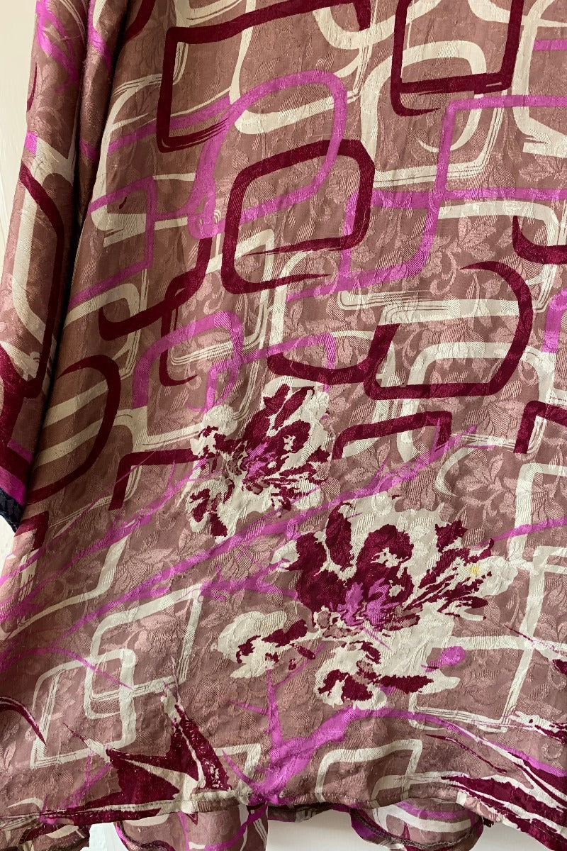 Karina Kimono Jacket - Vintage Sari - Geometric Dusted Rose - Free Size XL - Image 6
