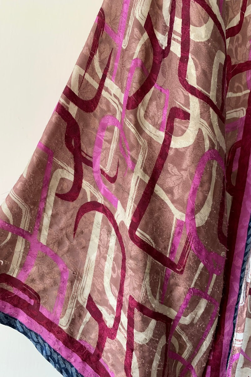 Karina Kimono Jacket - Vintage Sari - Geometric Dusted Rose - Free Size XL - Image 7