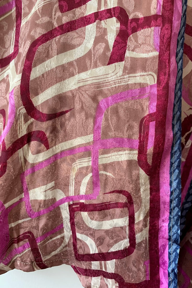 Karina Kimono Jacket - Vintage Sari - Geometric Dusted Rose - Free Size XL - Image 8