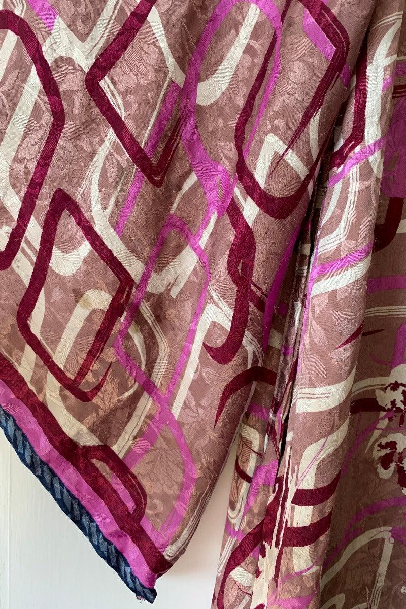 Karina Kimono Jacket - Vintage Sari - Geometric Dusted Rose - Free Size XL - Image 9