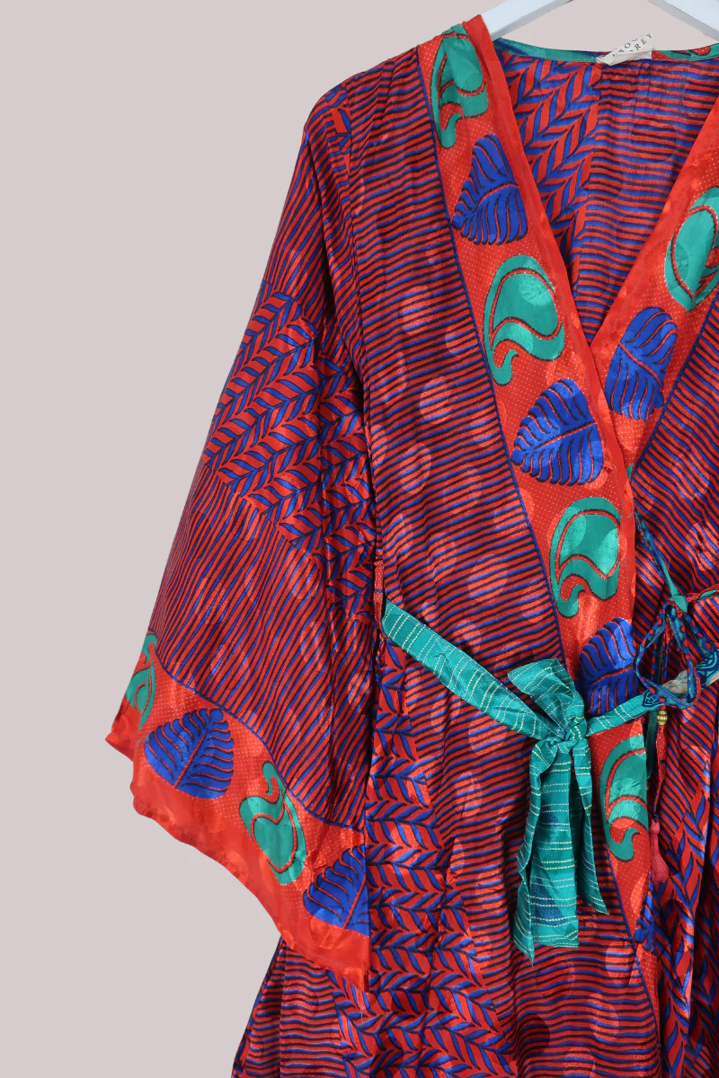 Karina Vintage Sari Jacket - Autumn Leaves Red - Size M/L - Image 2