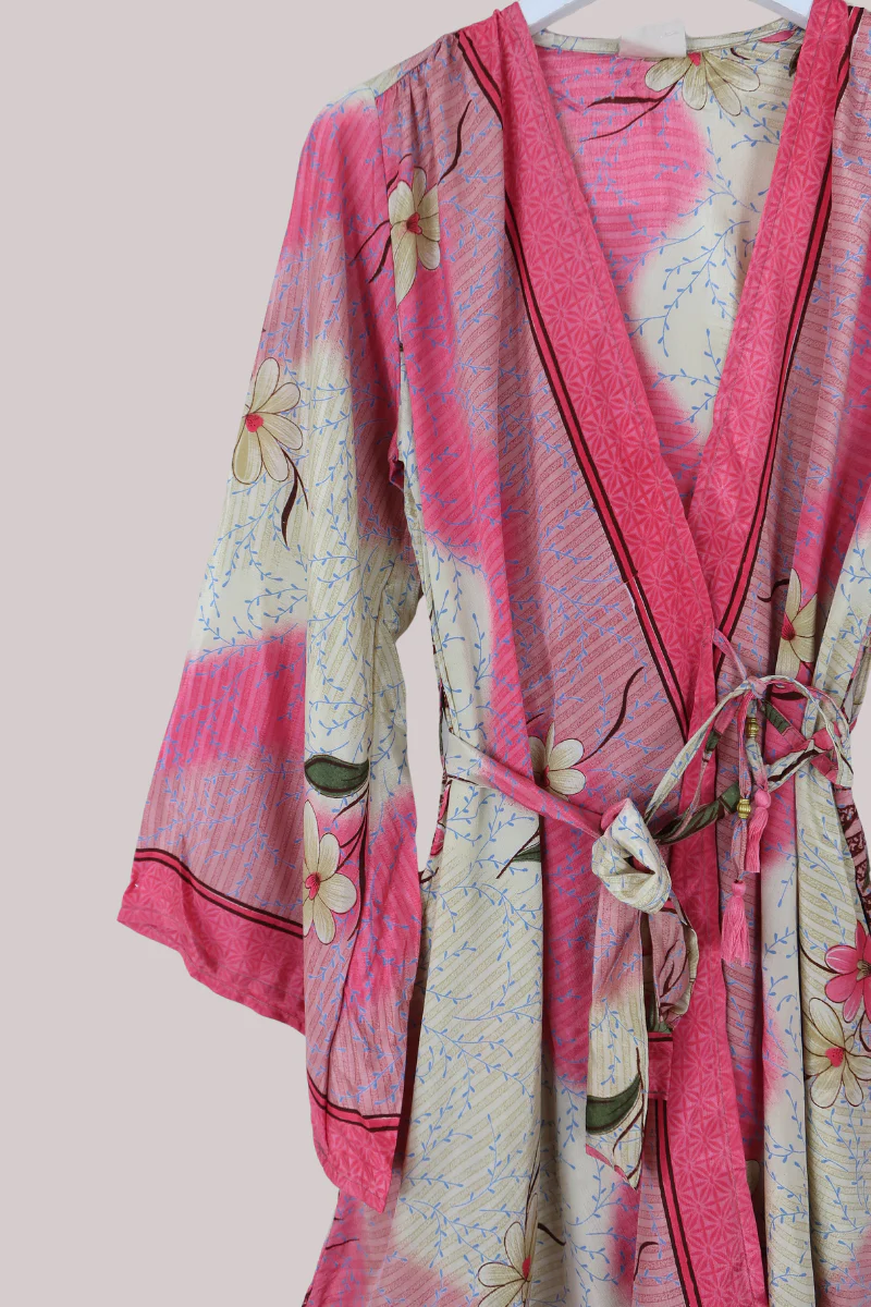 Karina Vintage Sari Jacket - Cherry Blossom Pink - Size M/L - Image 2