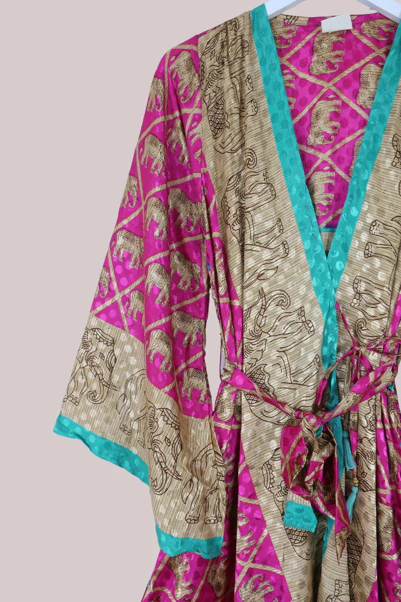 Karina Vintage Sari Jacket - Dance of the Pink Elephants - Size M/L - Image 2