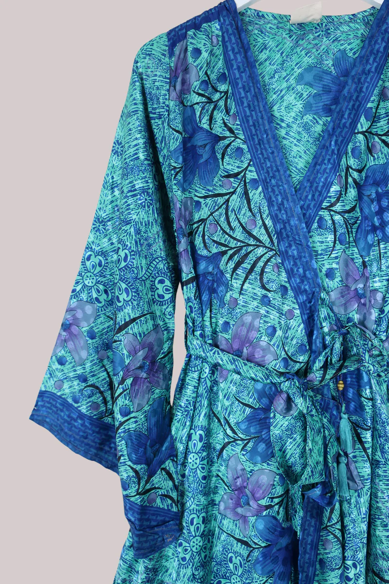 Karina Vintage Sari Jacket - Flowers of the Lake - Size M/L - Image 2