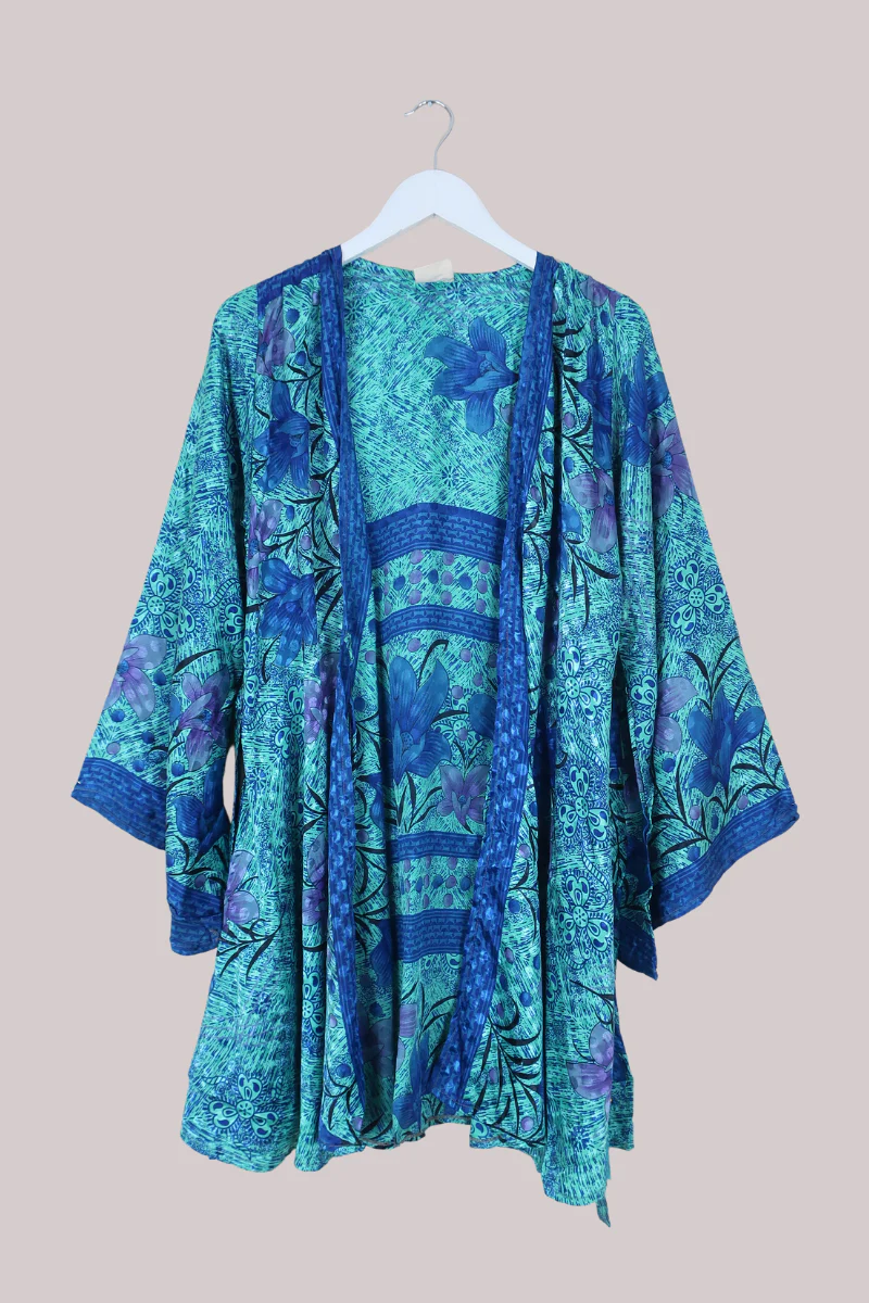 Karina Vintage Sari Jacket - Flowers of the Lake - Size M/L - Image 3