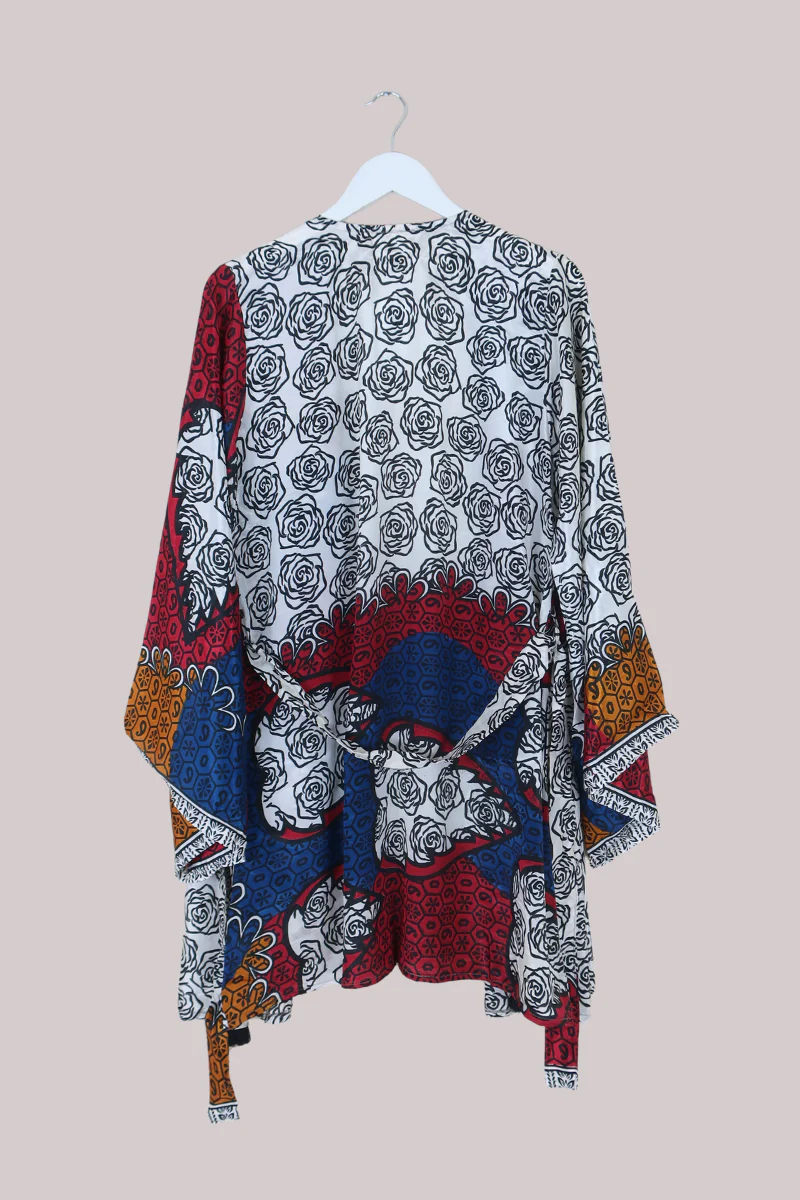 Karina Vintage Sari Jacket - Stained Glass Roses - Size M/L - Image 4