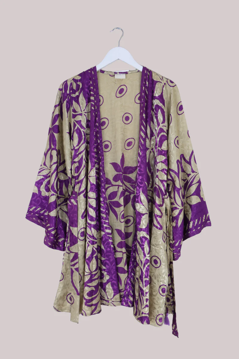 Karina Vintage Sari Jacket - White Gold & Amethyst - Size M/L - Image 3