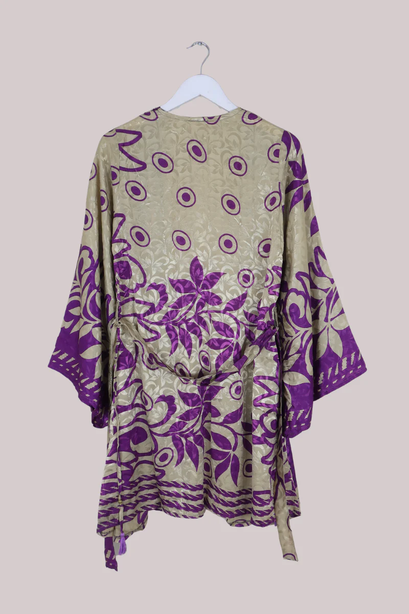 Karina Vintage Sari Jacket - White Gold & Amethyst - Size M/L - Image 4