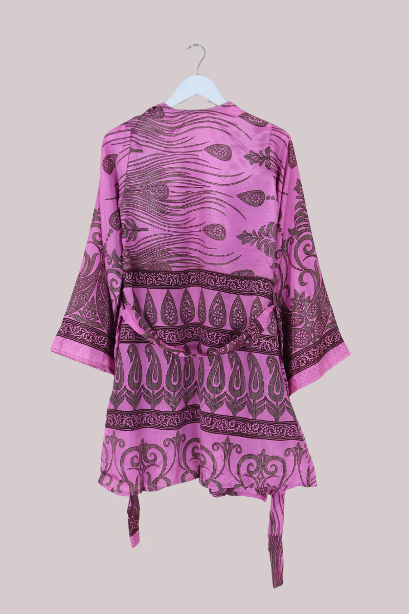Karina Vintage Sari Jacket - Pink Paisley Crests - Size S - Image 4