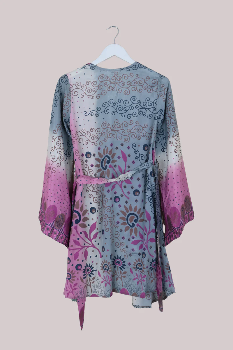 Karina Vintage Sari Jacket - Spirit Silver & Lilac - Size XS - Image 4