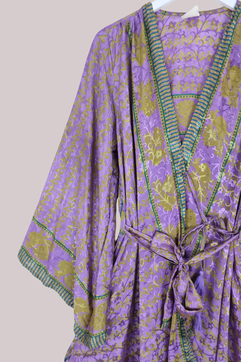 Karina Vintage Sari Jacket - Lavender Cockerels - Size XXL - Image 2