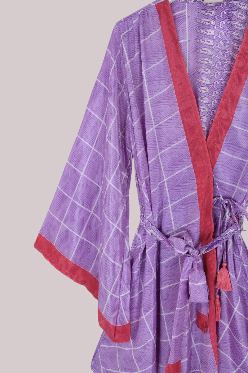 Karina Vintage Sari Jacket - Periwinkle Purple Paisley - Size XXL - Image 2