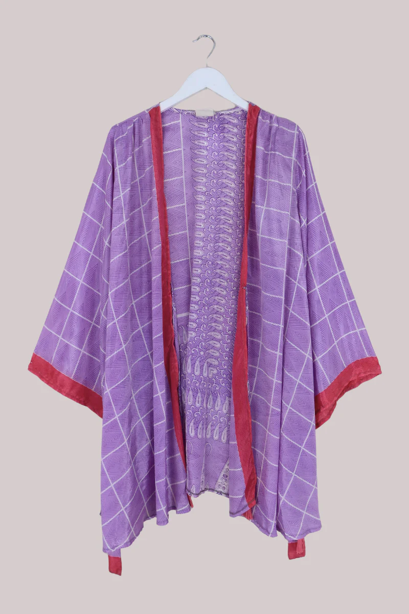 Karina Vintage Sari Jacket - Periwinkle Purple Paisley - Size XXL - Image 3