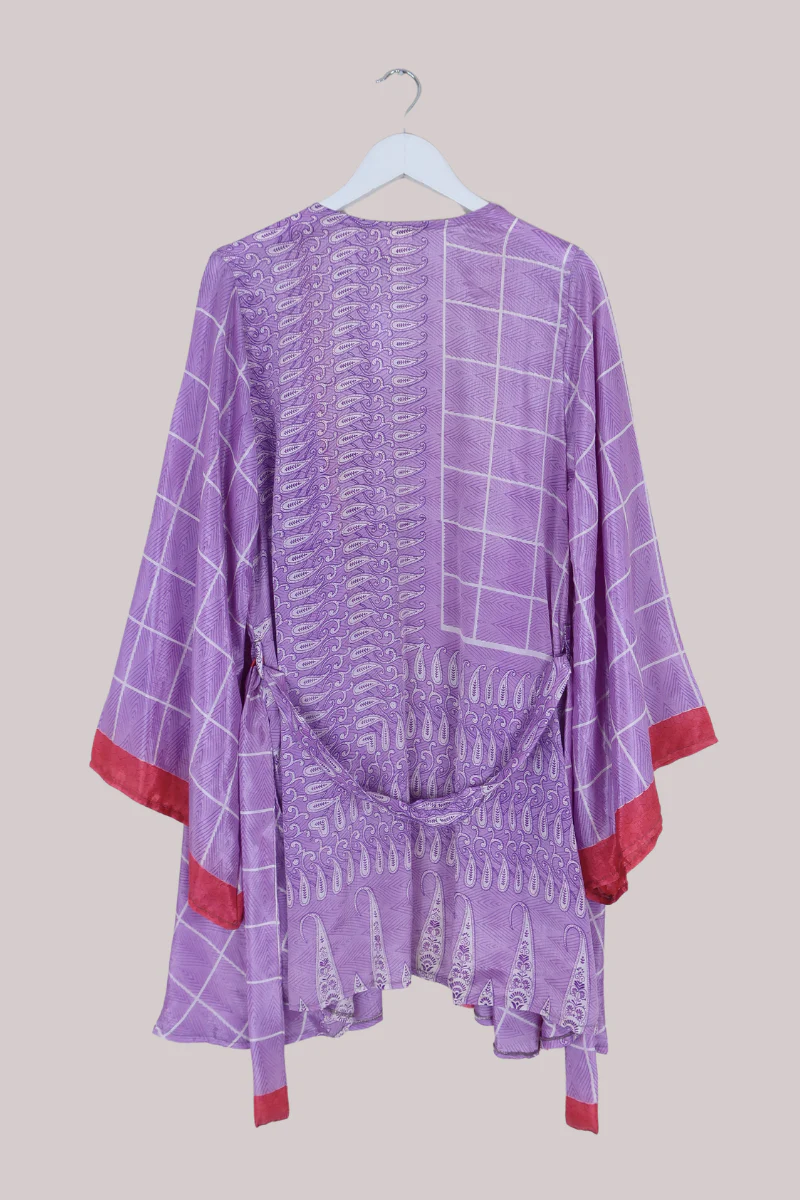 Karina Vintage Sari Jacket - Periwinkle Purple Paisley - Size XXL - Image 4
