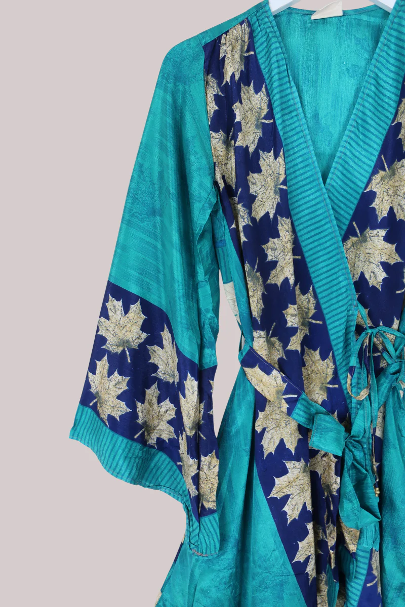 Karina Vintage Sari Jacket - Jewel of the Sea Green - Size XXS - Image 2