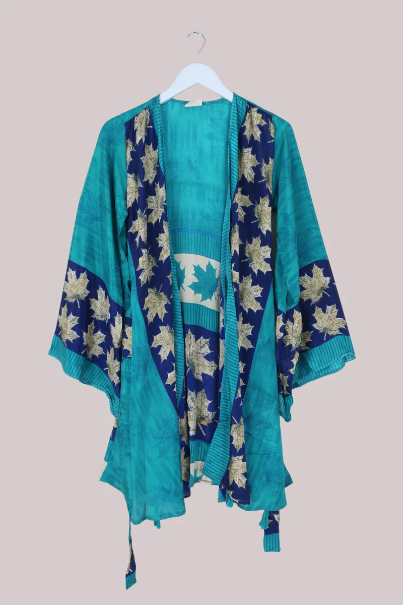 Karina Vintage Sari Jacket - Jewel of the Sea Green - Size XXS - Image 3