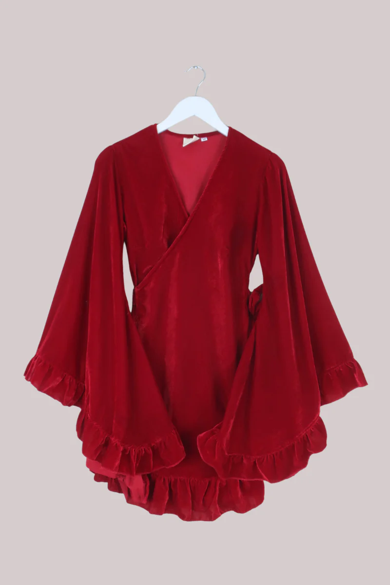 Khroma Venus Mini Wrap Dress in Persephone Red Velvet - Image 2