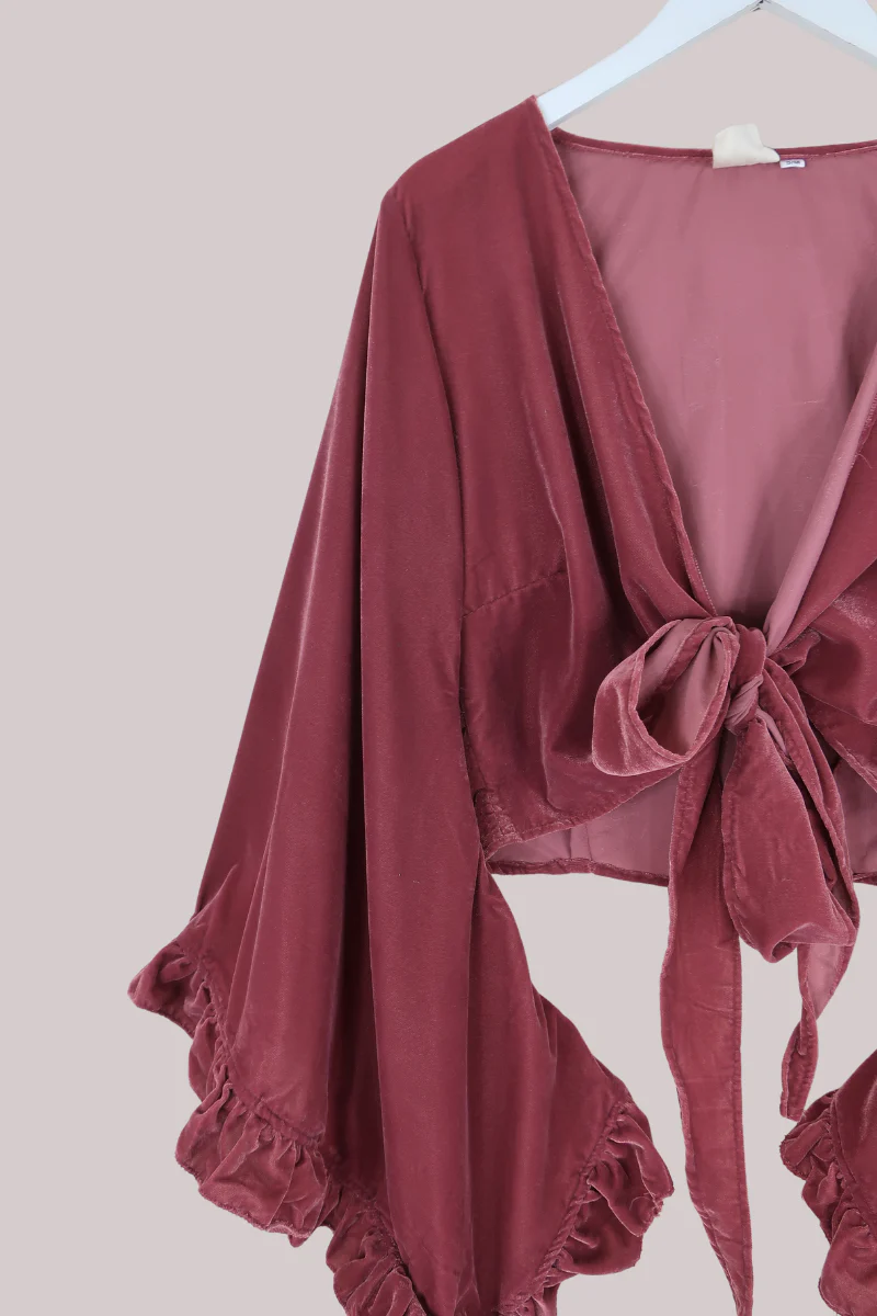 Khroma Venus Wrap Top in Dusty Pink Velvet - Image 3