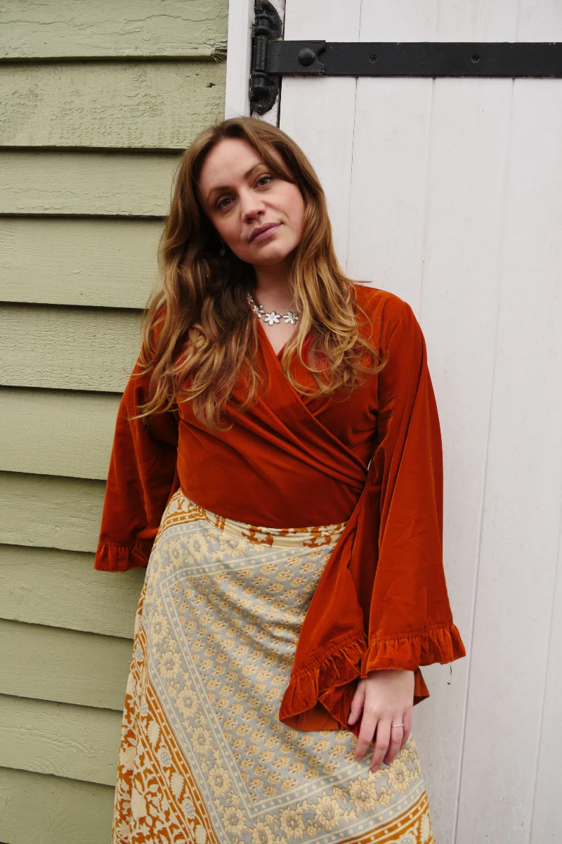 Khroma Venus Wrap Top in Marmalade Yellow Velvet - Image 3