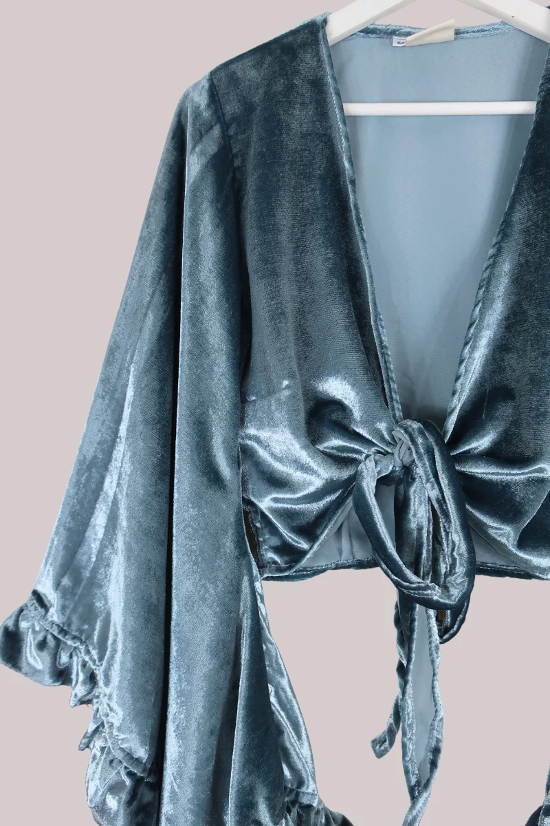 Khroma Venus Wrap Top in Mercury Blue Ice Velvet - Image 3