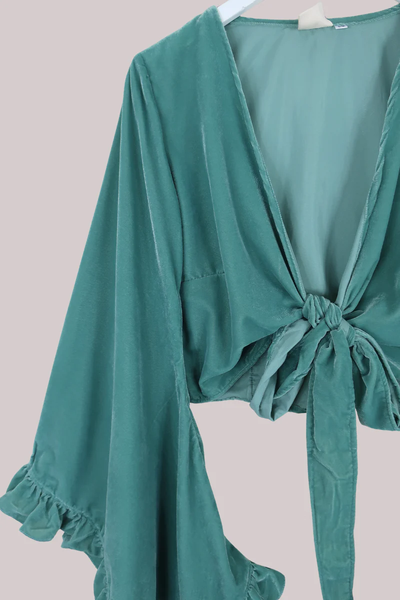 Khroma Venus Wrap Top in Pistachio Green Velvet - Image 3