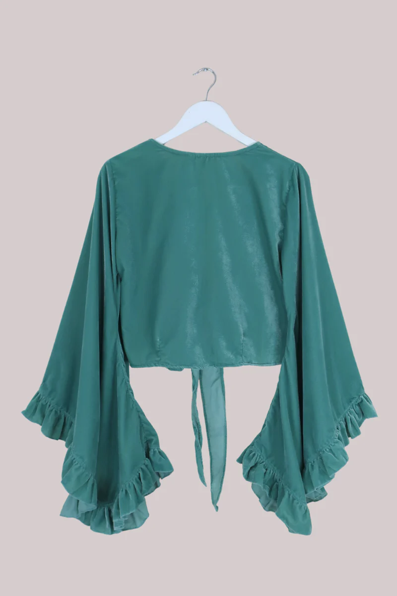 Khroma Venus Wrap Top in Pistachio Green Velvet - Image 4