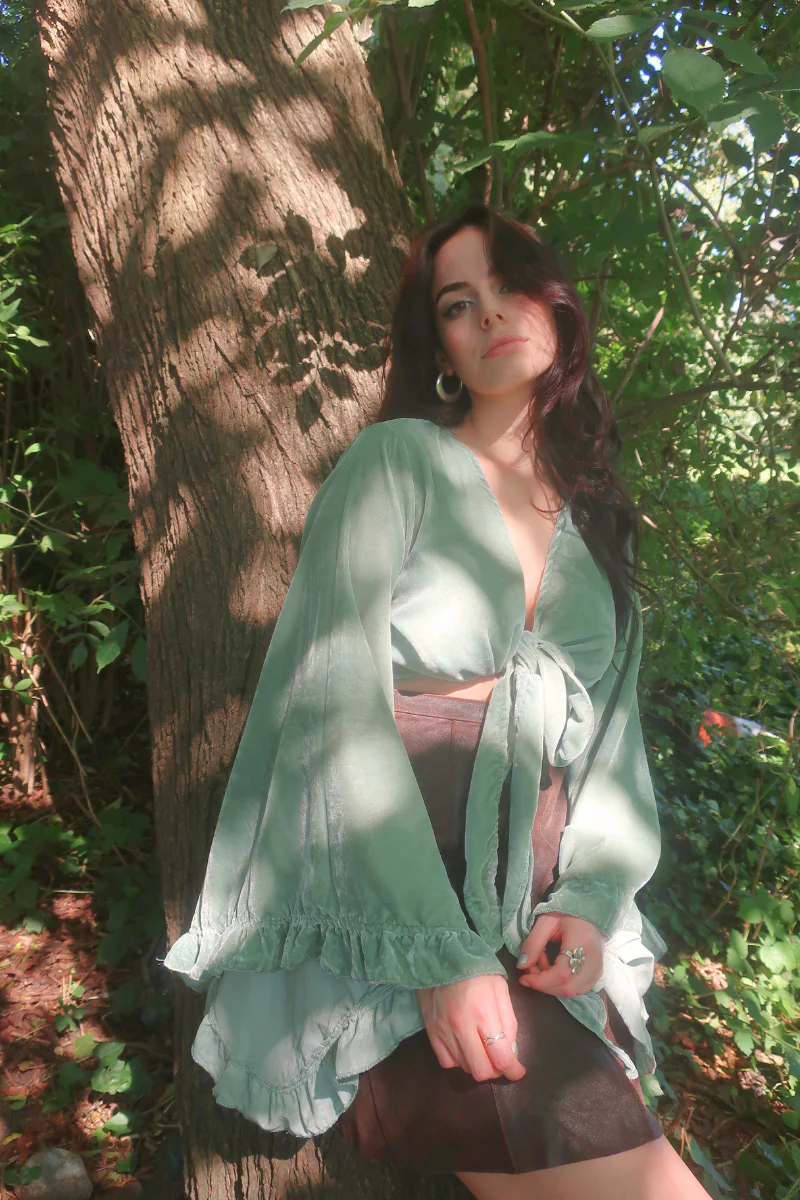 Khroma Venus Wrap Top in Pistachio Green Velvet - Image 5
