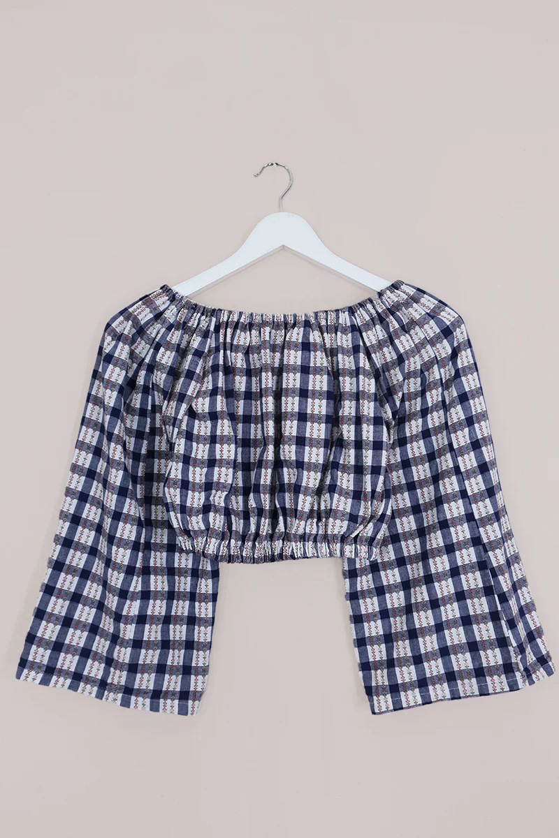 Kitty Reclaimed Crop Top in Blossom Embroidery Gingham - Free Size S - Image 3
