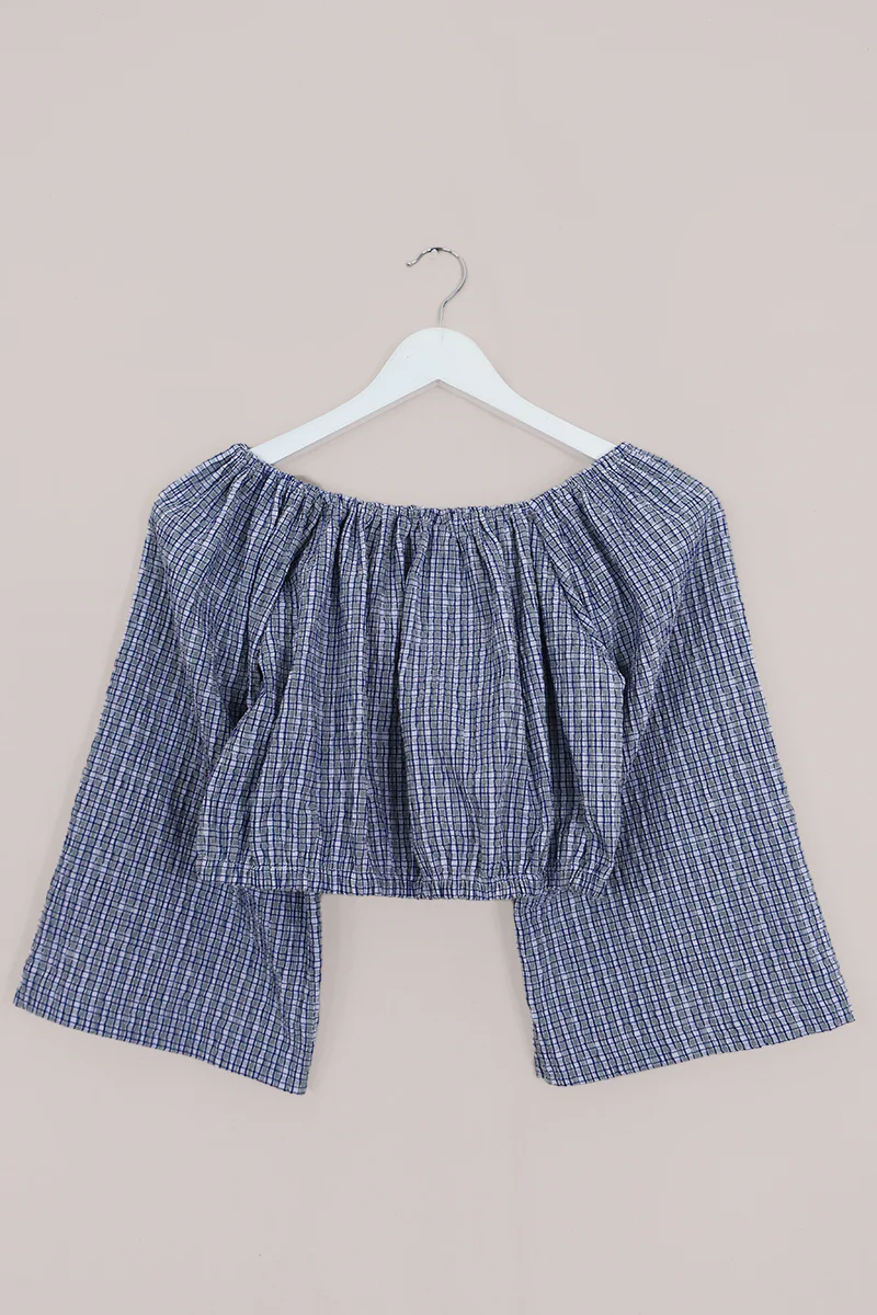 Kitty Reclaimed Crop Top in Blue & River Green Check - Free Size S - Image 4