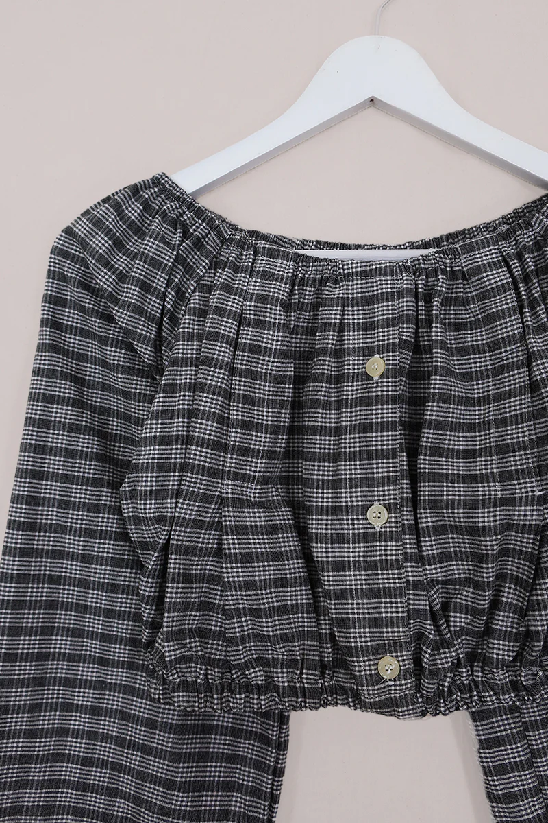 Kitty Reclaimed Crop Top in Blue & White Gingham - Free Size S - Image 2