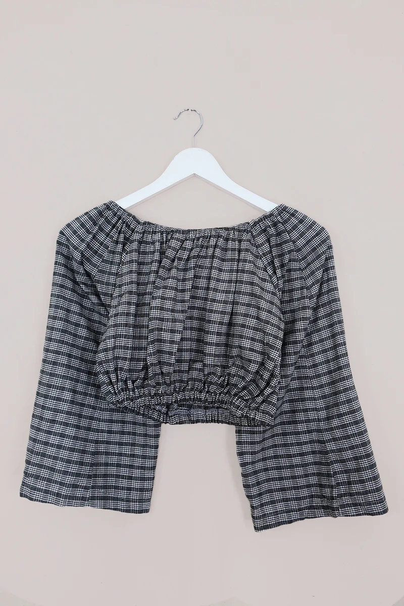 Kitty Reclaimed Crop Top in Blue & White Gingham - Free Size S - Image 3