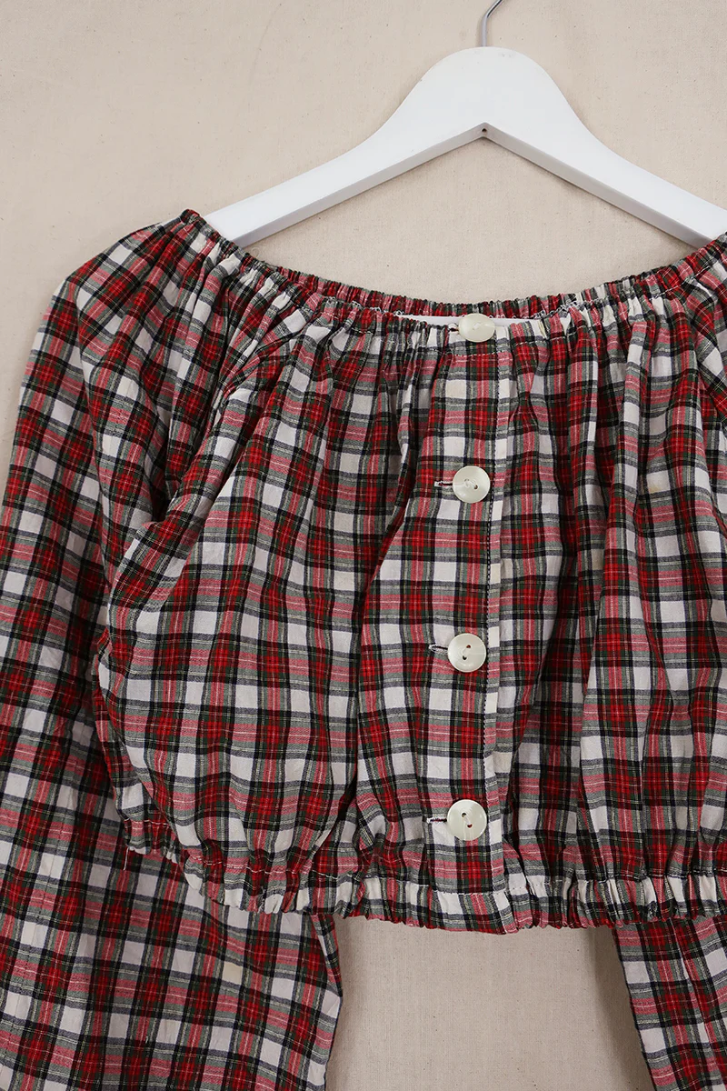 Kitty Reclaimed Crop Top in Classic Tartan - Free Size S - Image 2