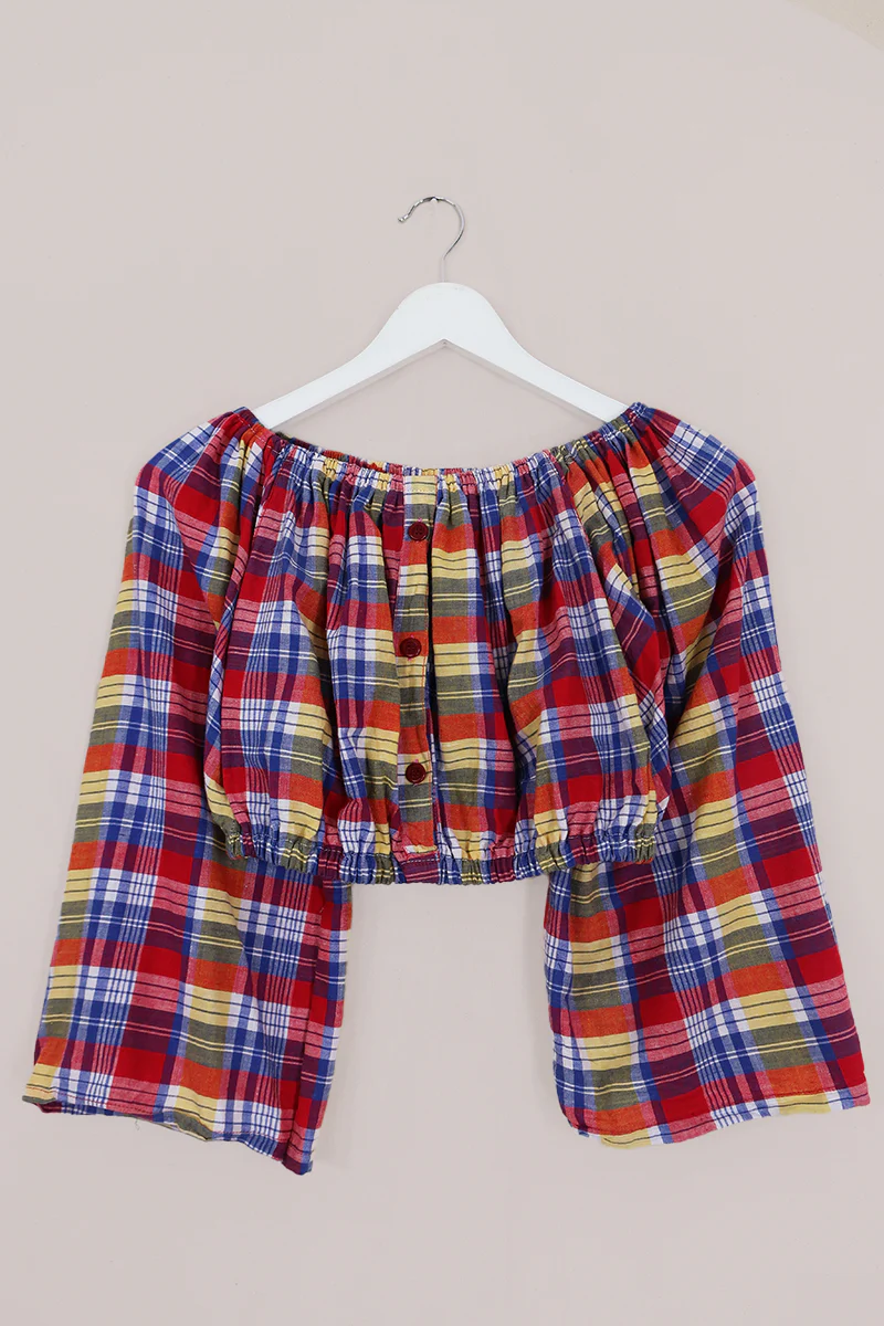 Kitty Reclaimed Crop Top in Farmer's Market Tartan - Free Size S
