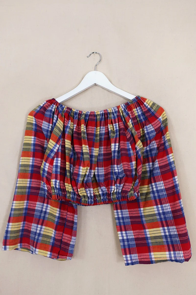 Kitty Reclaimed Crop Top in Farmer's Market Tartan - Free Size S - Image 3