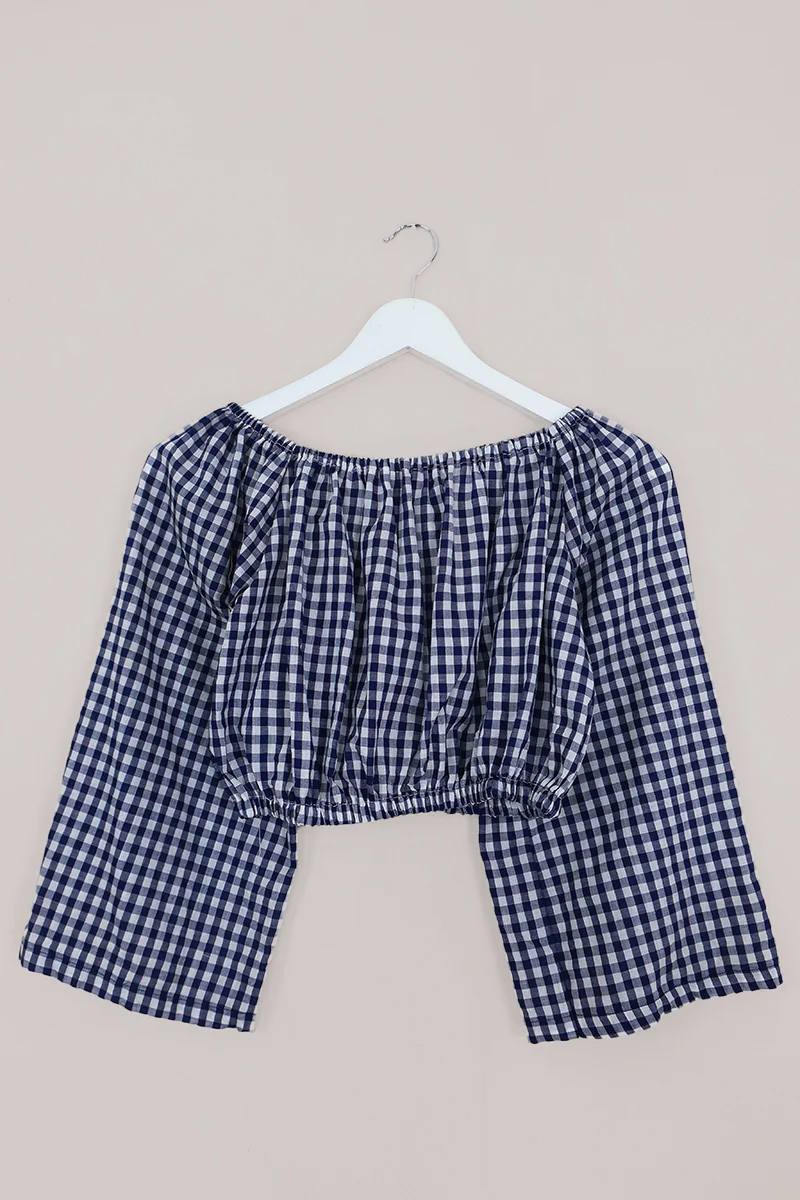 Kitty Reclaimed Crop Top in French Blue Gingham - Free Size L - Image 3