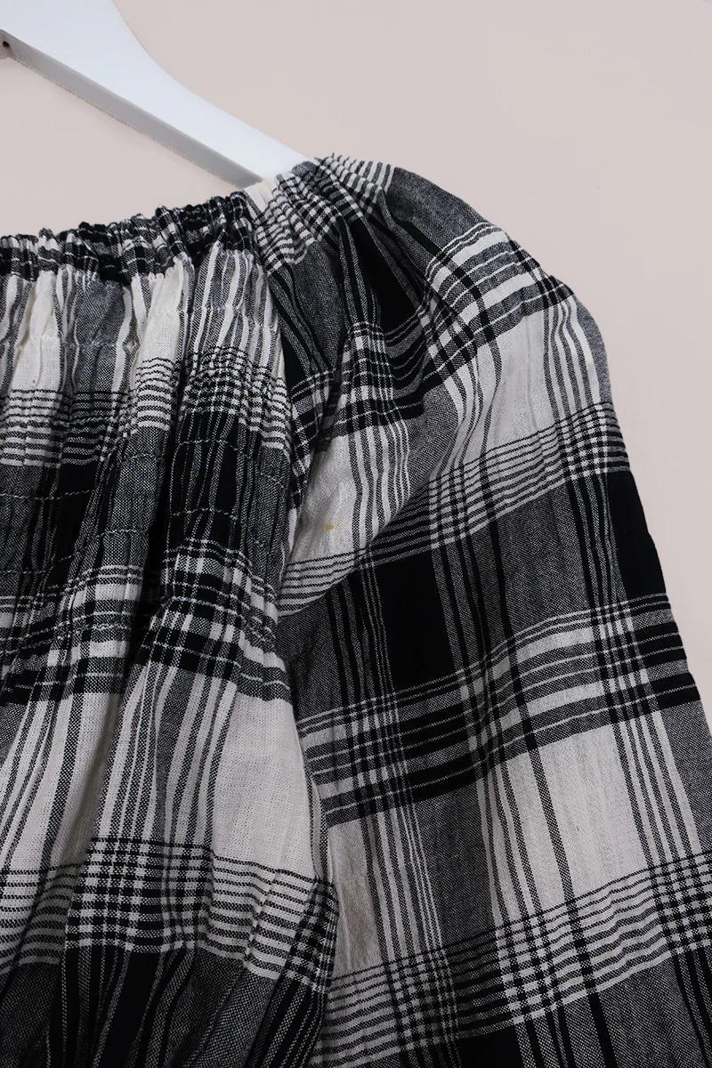 Kitty Reclaimed Crop Top in Midnight Blue, White & Grey Check - Free Size S - Image 4