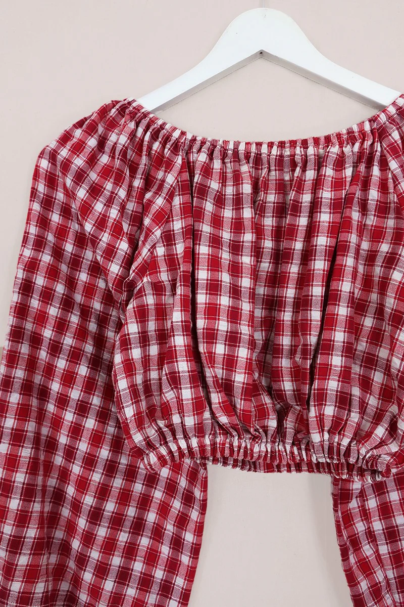 Kitty Reclaimed Crop Top in Picnic Red Gingham - Free Size S - Image 2