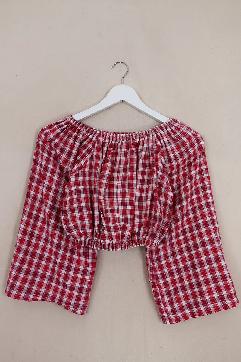 Kitty Reclaimed Crop Top in Picnic Red Gingham - Free Size S - Image 3