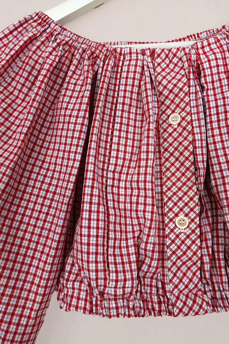 Kitty Reclaimed Crop Top in Red & Pinstripe Blue Check - Free Size S - Image 2