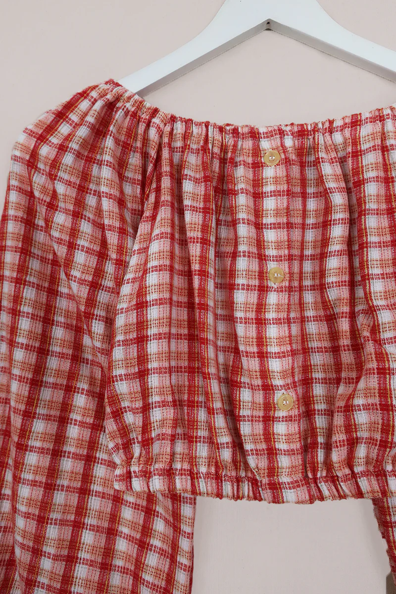 Kitty Reclaimed Crop Top in Summer Orchard Tartan - Free Size S - Image 2