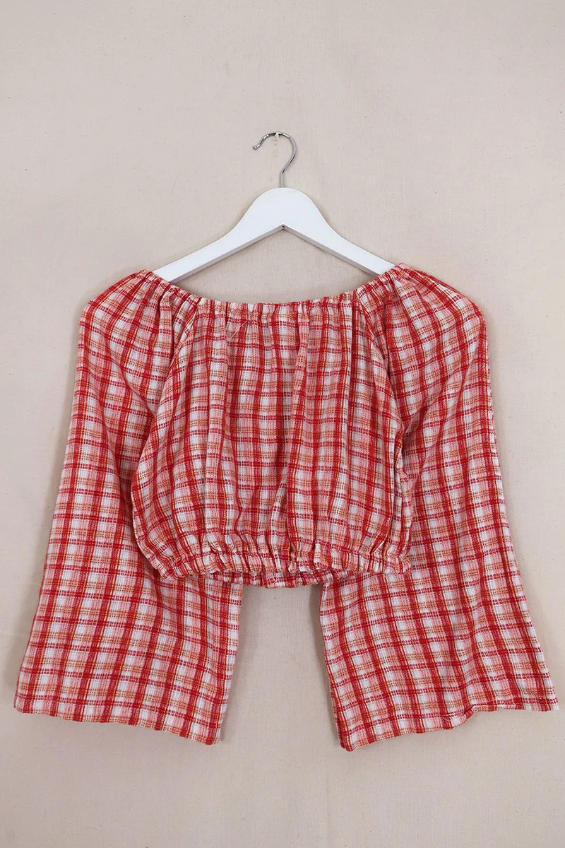 Kitty Reclaimed Crop Top in Summer Orchard Tartan - Free Size S - Image 3