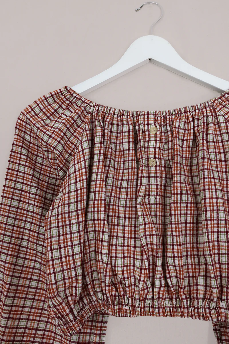 Kitty Reclaimed Crop Top in Sunset Tones Plaid - Free Size S - Image 2