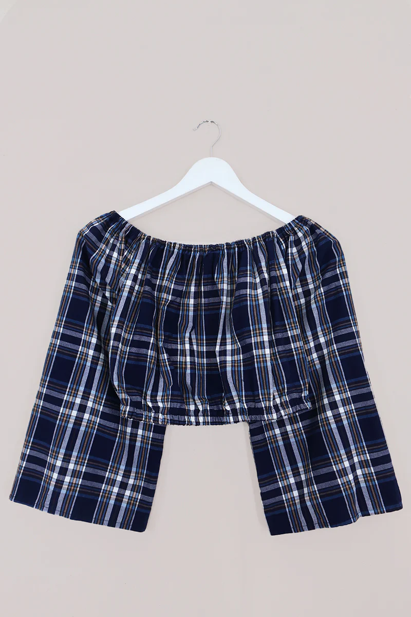 Kitty Reclaimed Crop Top in Traditional Navy Tartan - Free Size S - Image 3